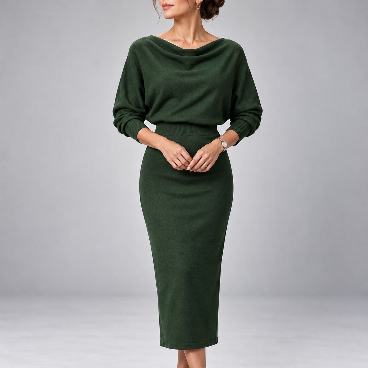 Fiammetta Draped-Neck Fitted Midi Dress