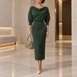 Fiammetta Draped-Neck Fitted Midi Dress