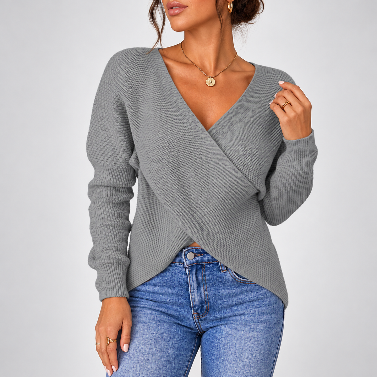 Mirella Wrap Front V-Neck Sweater