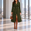 Marcelline Belted Shawl-Collar Wrap Coat