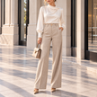 Lorenza Herringbone High-Waist Wide-Leg Pants