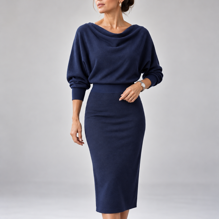 Fiammetta Draped-Neck Fitted Midi Dress