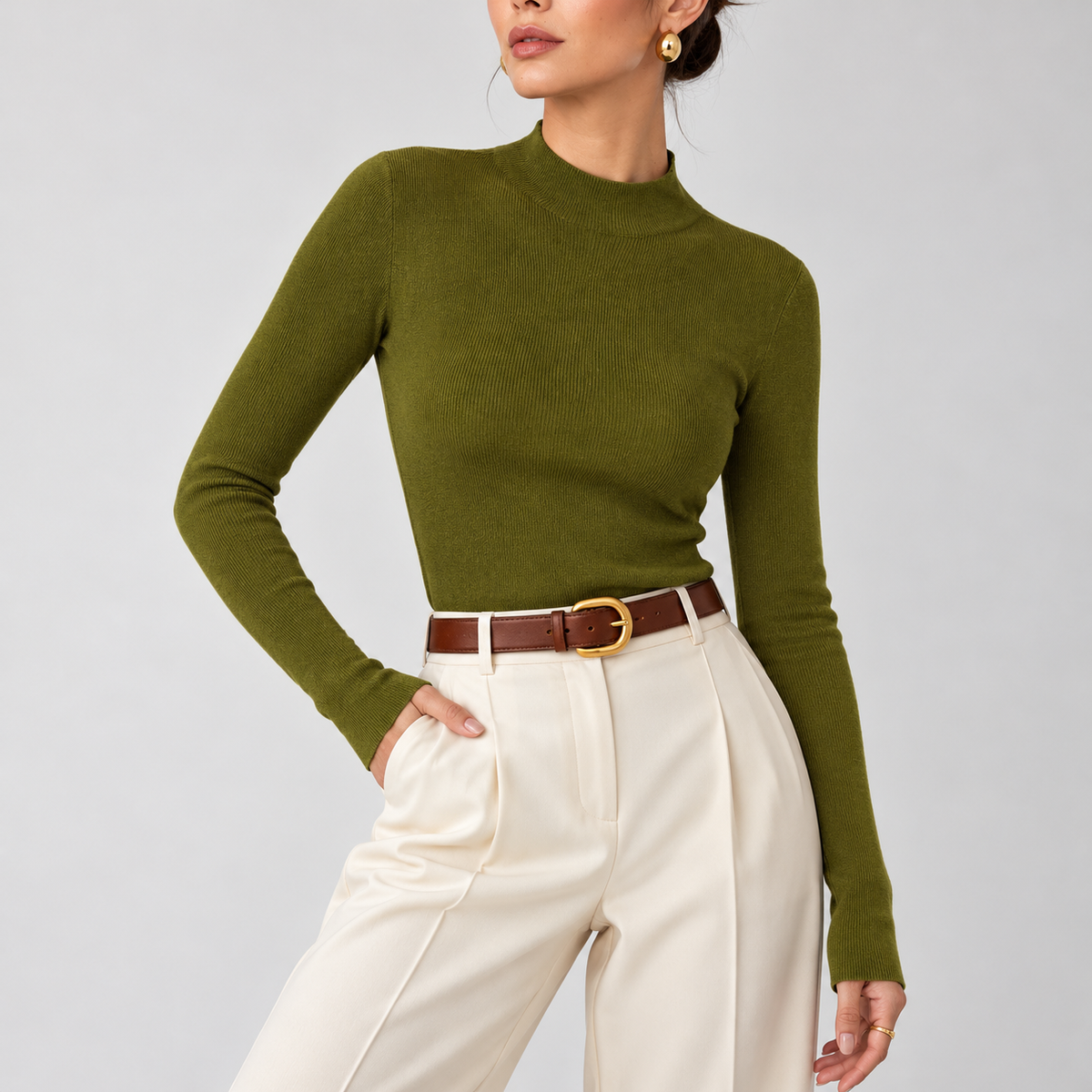 Viviana Mock-Neck Wool-Blend Knit Top
