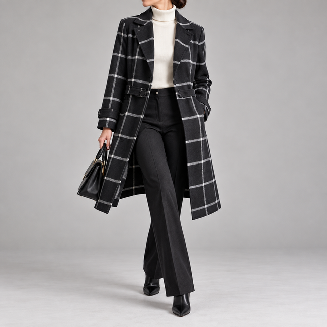 Henriette Plaid Single-Button Wool Coat
