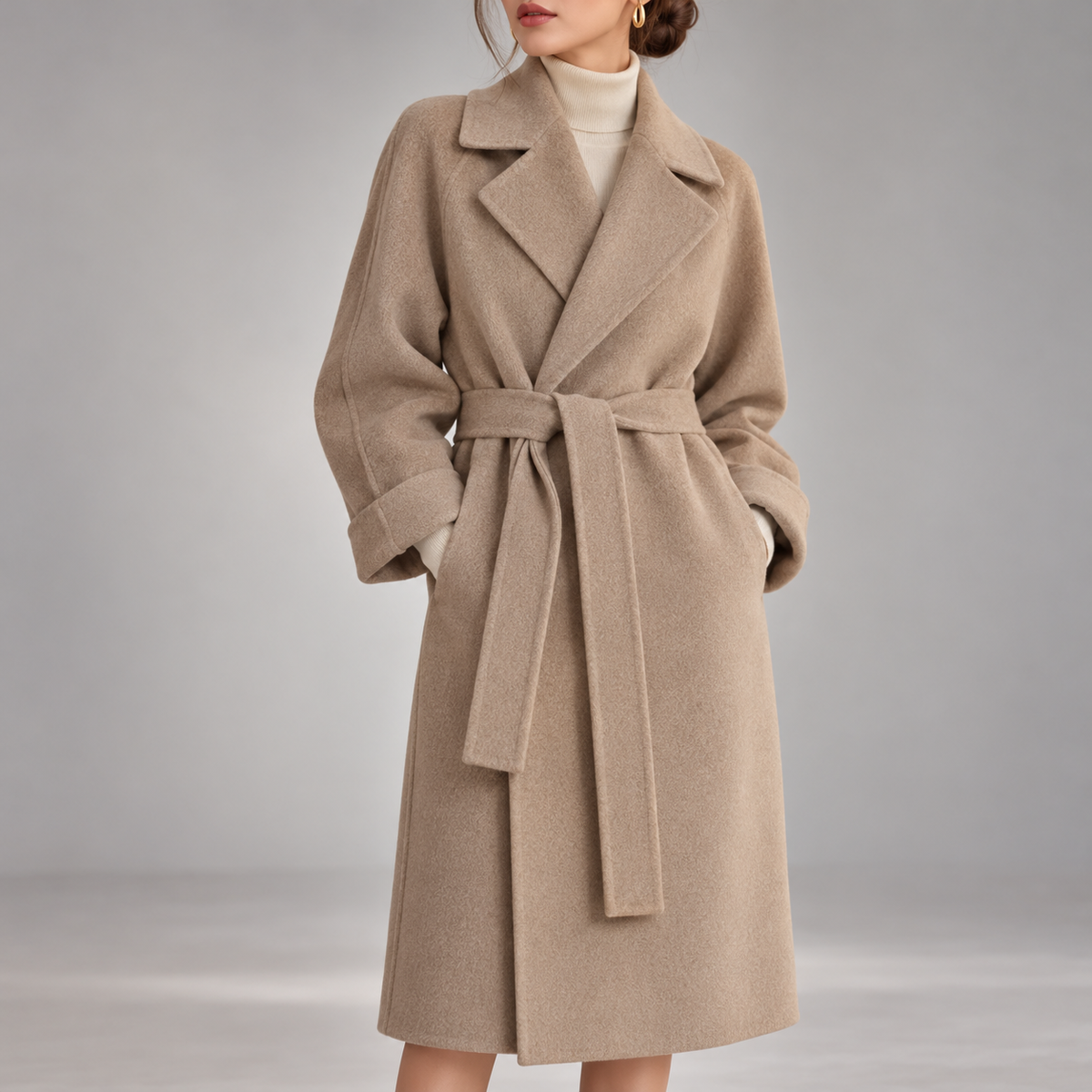 Perla Belted Wide-Lapel Wrap Coat