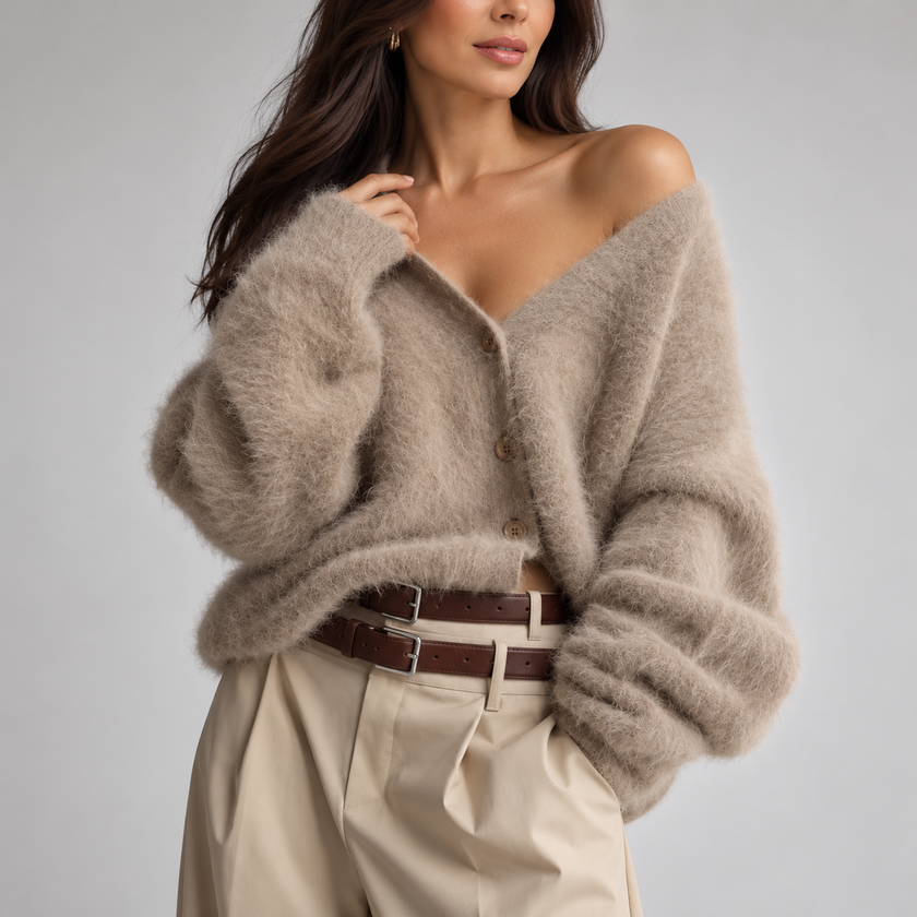 Agnese Fuzzy Oversized V-Neck Cardigan