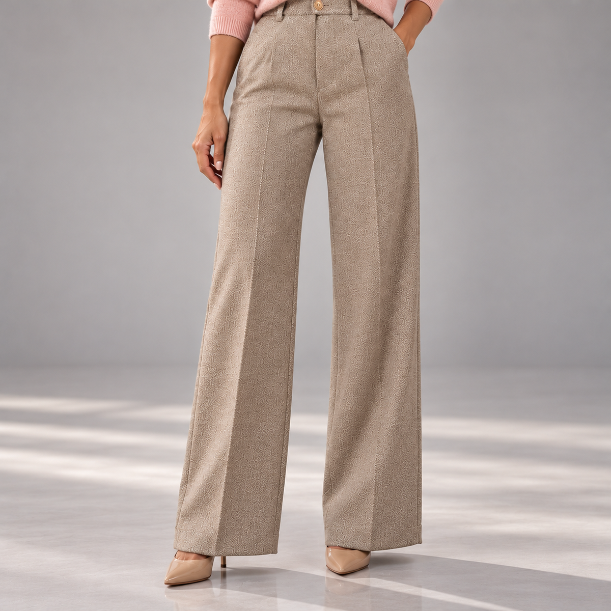 Lorenza Herringbone High-Waist Wide-Leg Pants
