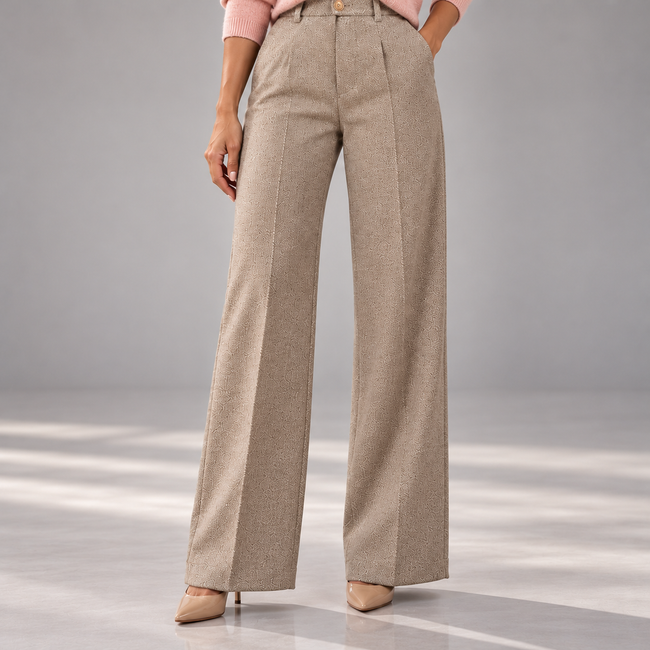 Lorenza Herringbone High-Waist Wide-Leg Pants