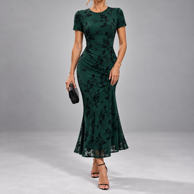Aveline Crew-Neck Flared Midi Dress