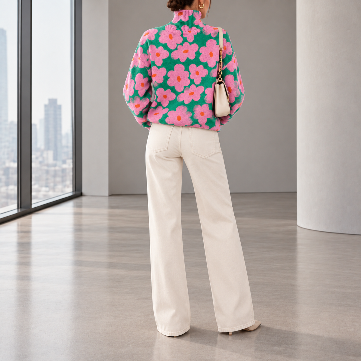 Rosamund Floral Roll-Neck Knit Sweater