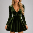 Gianna Puff-Sleeve Wrap Mini Skater Dress