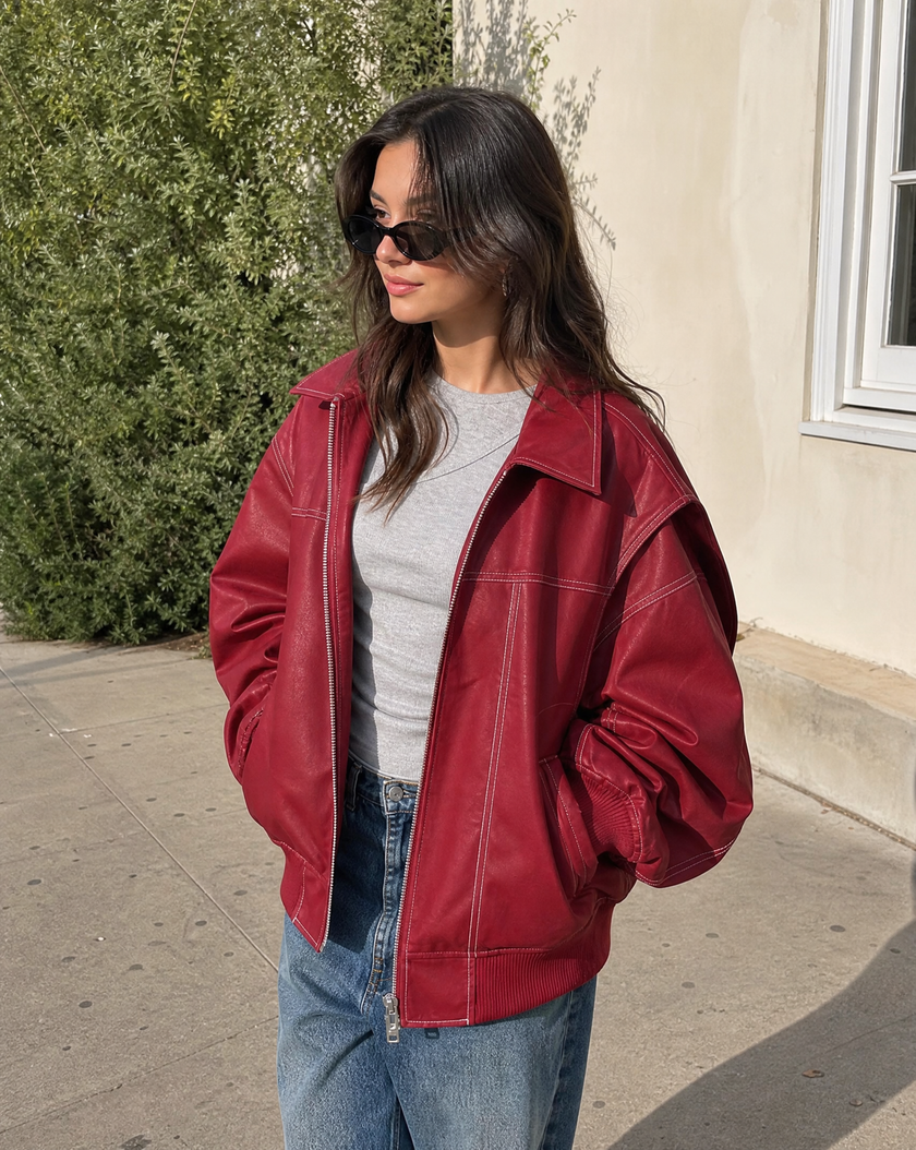 Avery Oversized Zip-Up Bomber Jacket
