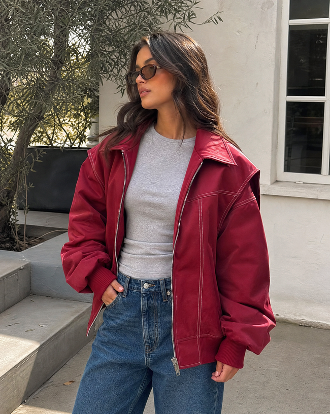 Avery Oversized Zip-Up Bomber Jacket