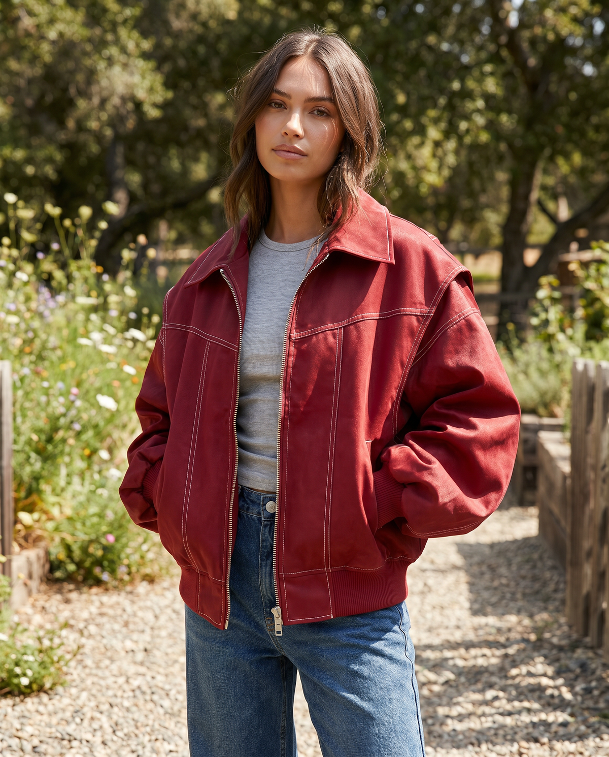 Avery Oversized Zip-Up Bomber Jacket