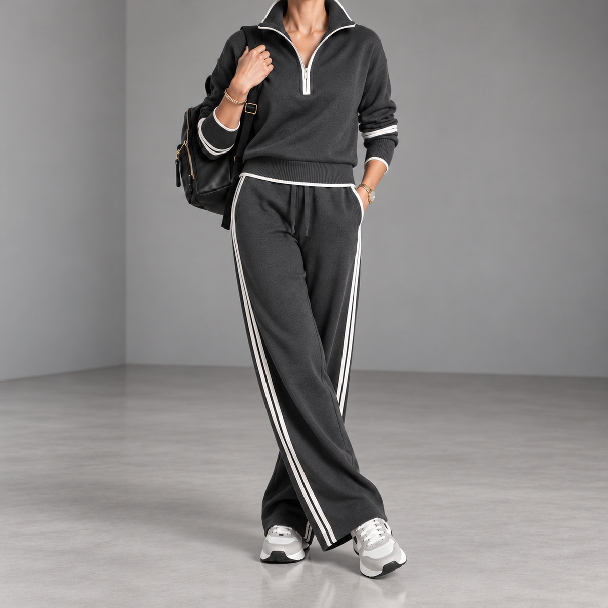 Serenella Zip-Neck Knit Wide-Leg Pants Set