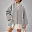 Bettina Fringed Blanket Scarf Wrap Coat