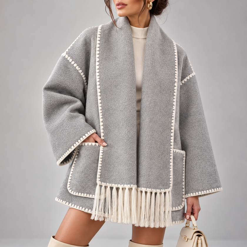 Bettina Fringed Blanket Scarf Wrap Coat