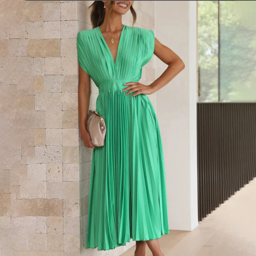 Seraphina Pleated V-Neck Midi Dress Occasion Formal