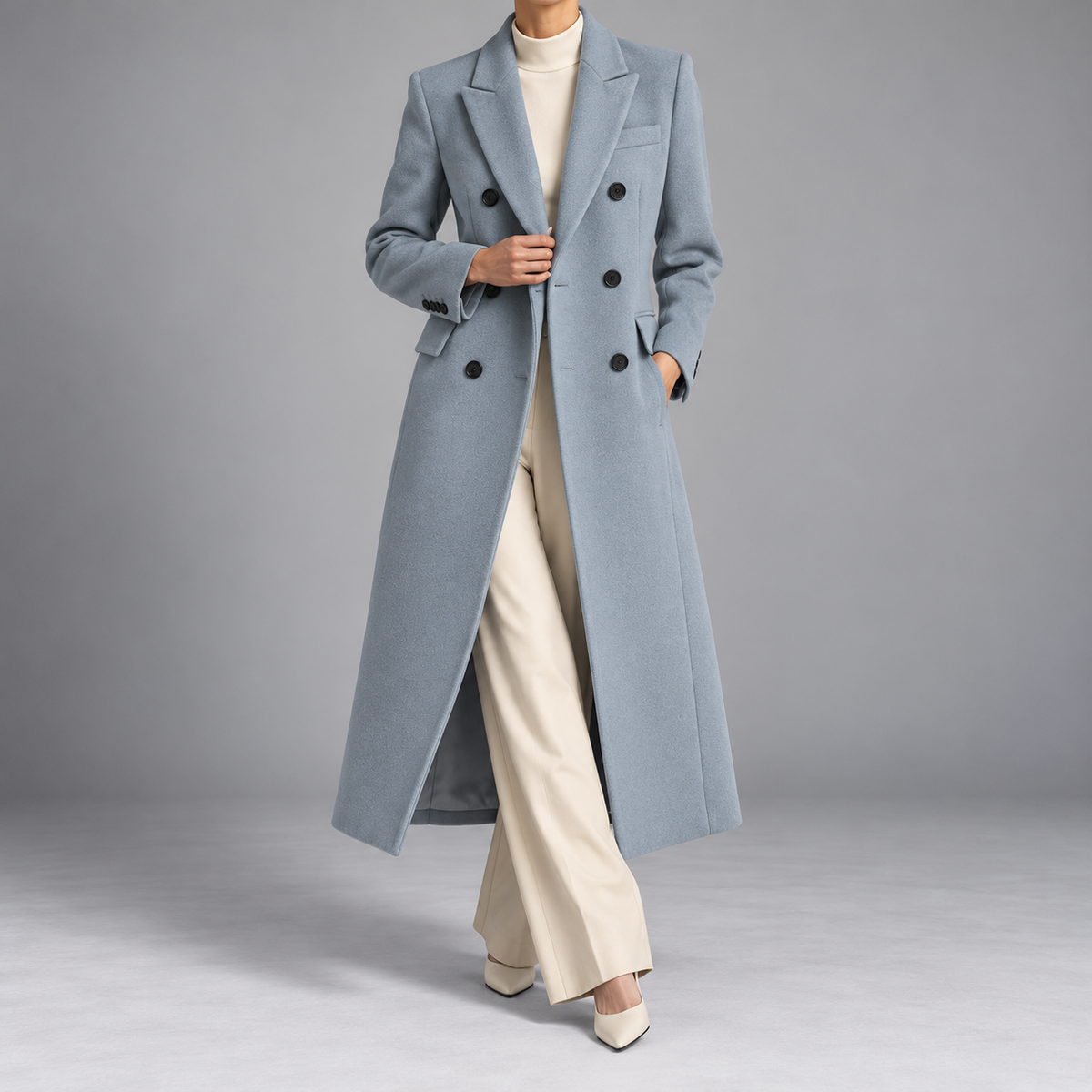 Philippa Double-Breasted Notch-Lapel Wool Coat