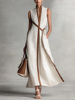 Isabella V-Neck Wrap Linen Maxi Dress