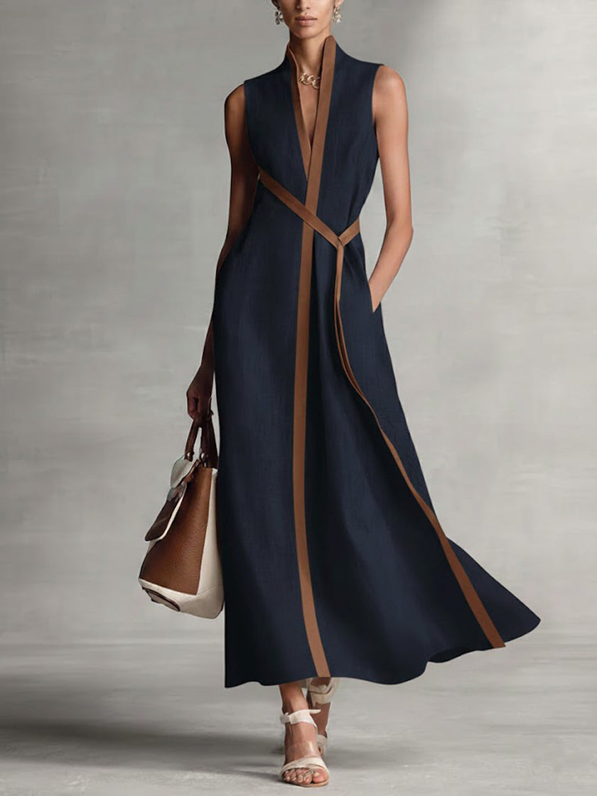 Isabella V-Neck Wrap Linen Maxi Dress