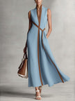 Isabella V-Neck Wrap Linen Maxi Dress