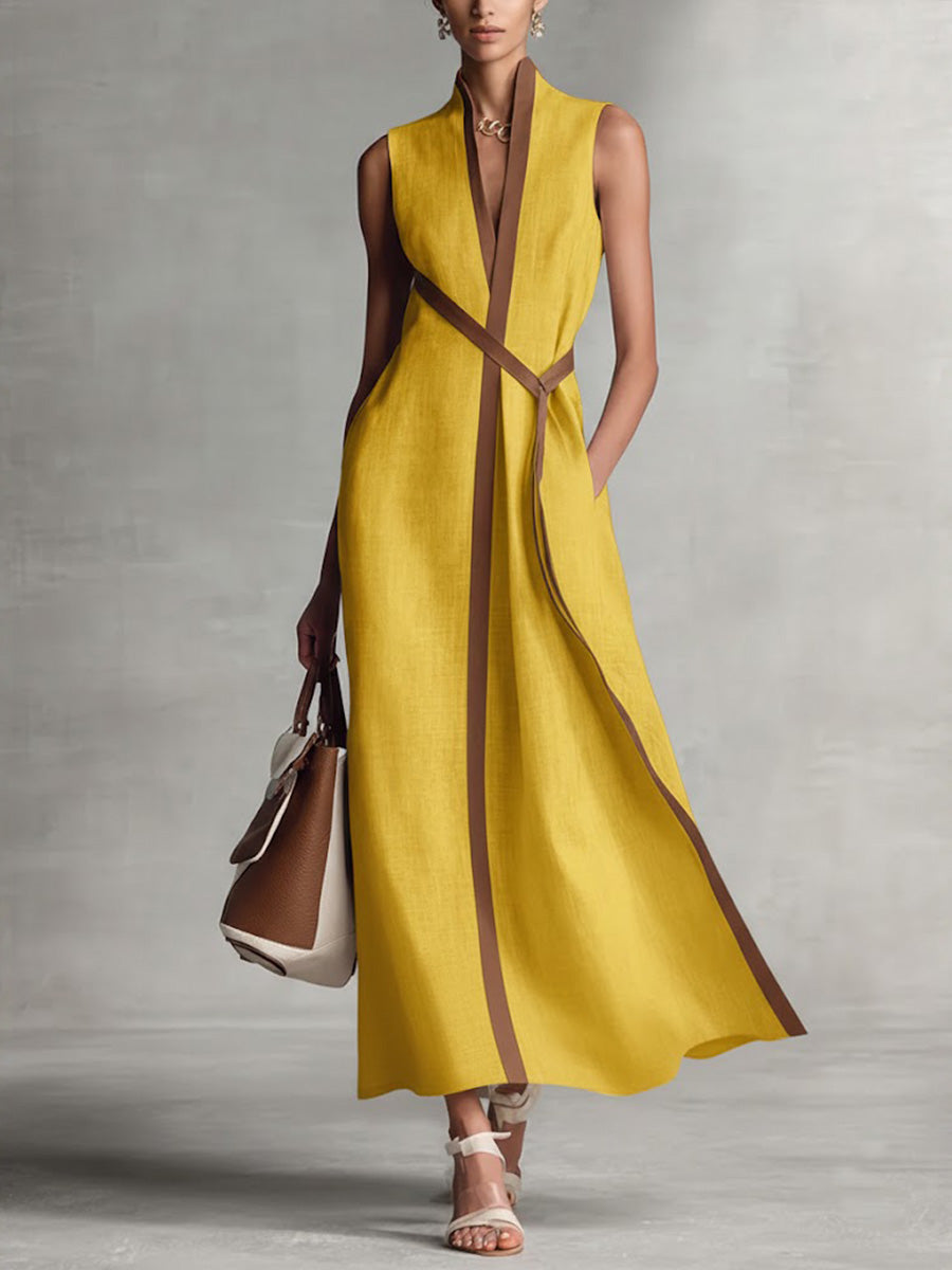 Isabella V-Neck Wrap Linen Maxi Dress