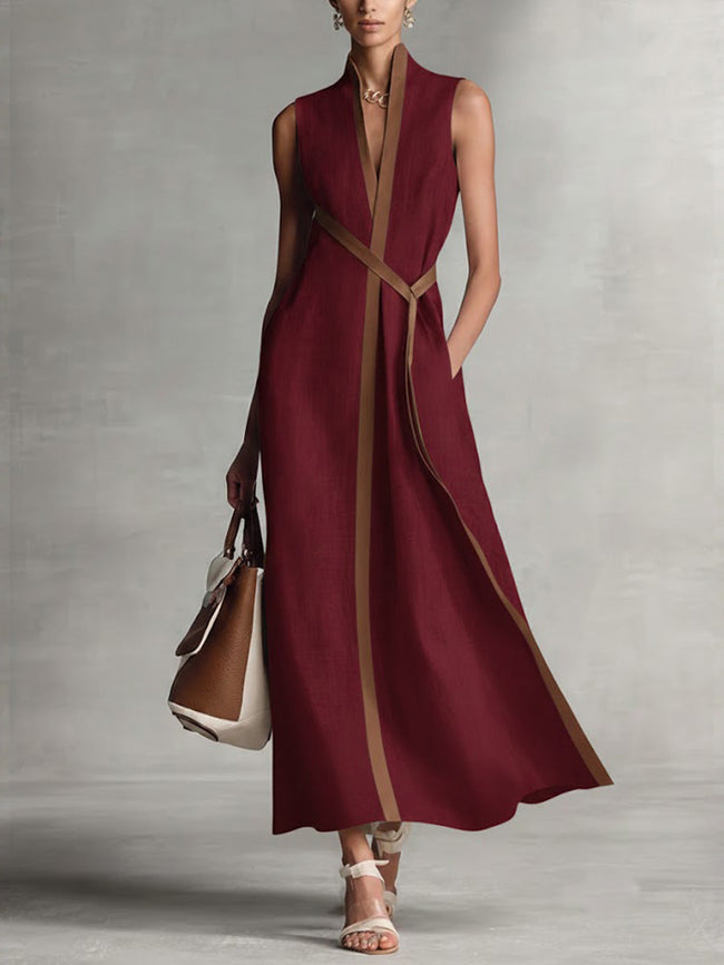 Isabella V-Neck Wrap Linen Maxi Dress