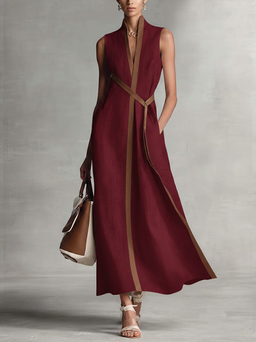 Isabella V-Neck Wrap Linen Maxi Dress