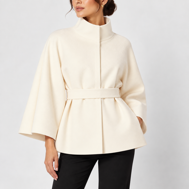 Simone Belted High-Neck Cape Coat