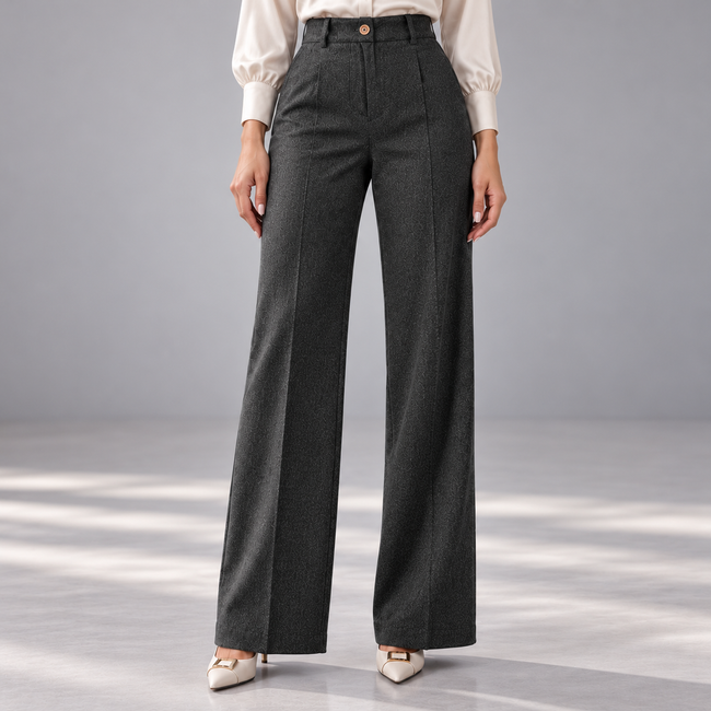 Lorenza Herringbone High-Waist Wide-Leg Pants