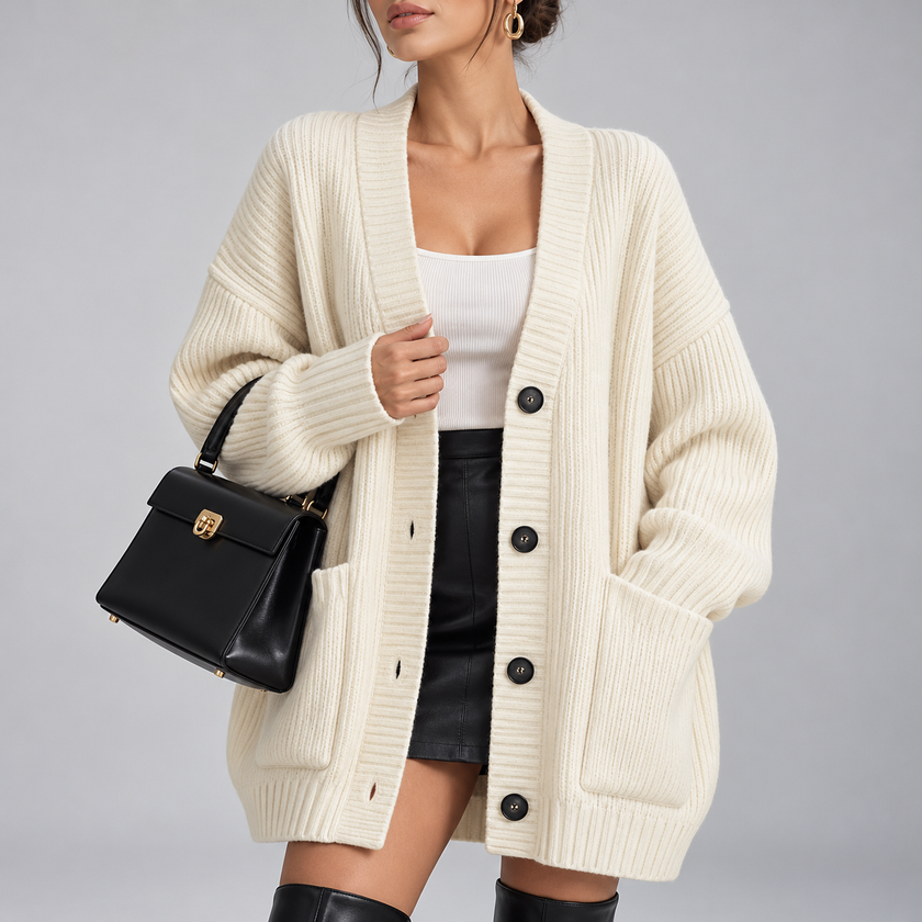 Paolina Relaxed Button-Front Pocket Cardigan