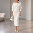 Fiammetta Draped-Neck Fitted Midi Dress