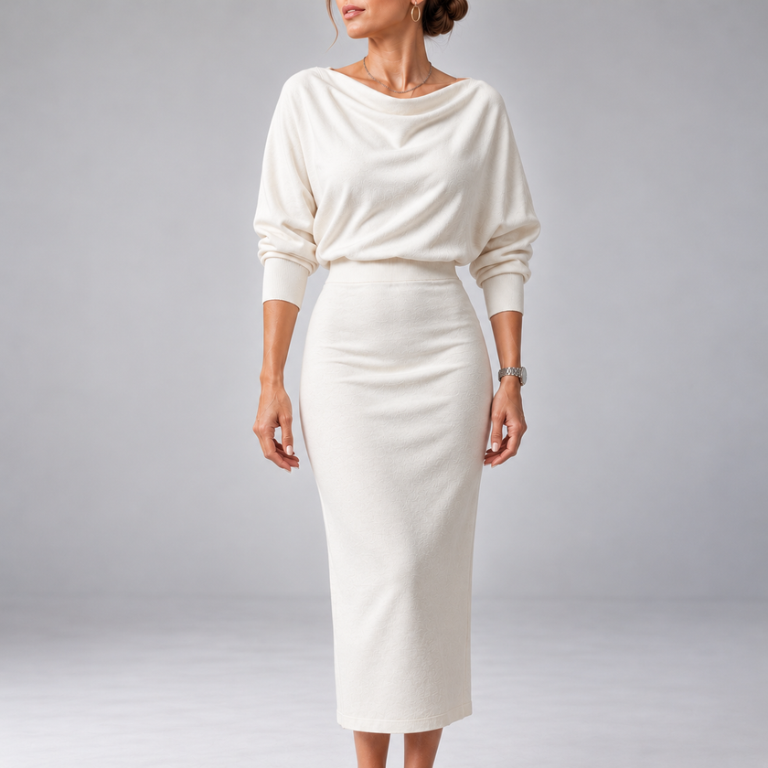 Fiammetta Draped-Neck Fitted Midi Dress