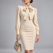 Nicoletta Bow-Neck Fitted Midi Dress