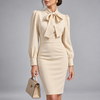 Nicoletta Bow-Neck Fitted Midi Dress