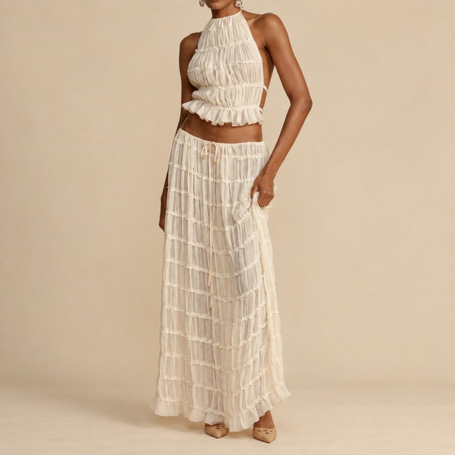 Kaia Ruffle Halter Two Piece Maxi Skirt Set