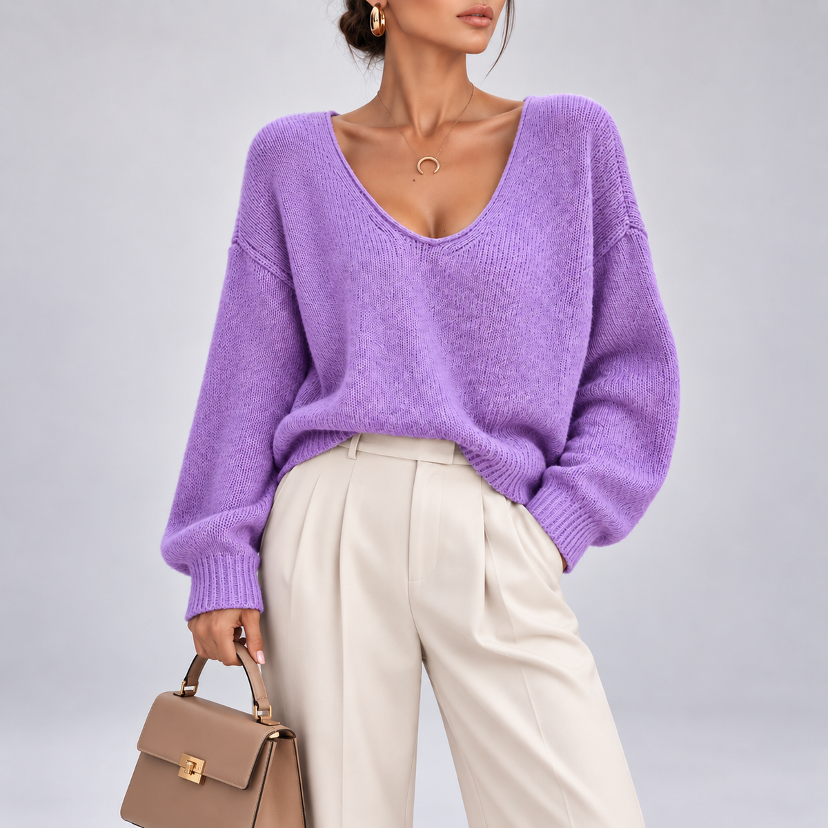 Natasha Oversized V-Neck Knit Sweater