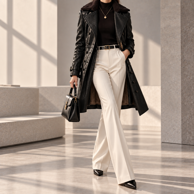Valeria Belted Double-Breasted Leather Trench Coat