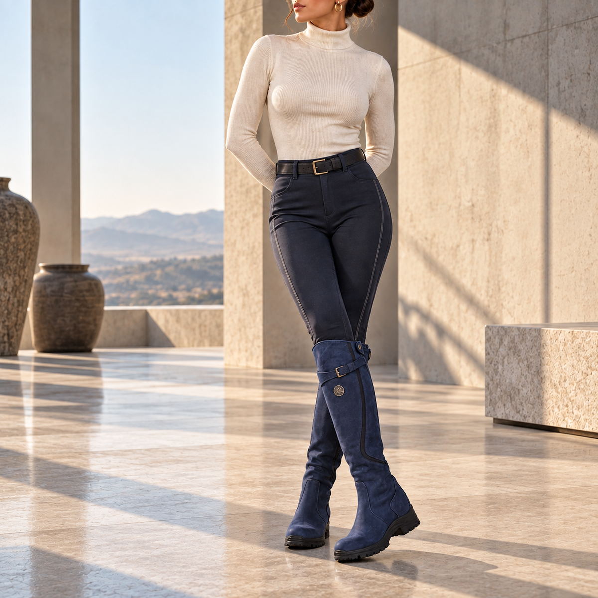 Giada Buckle-Strap Knee-High Leather Riding Boots
