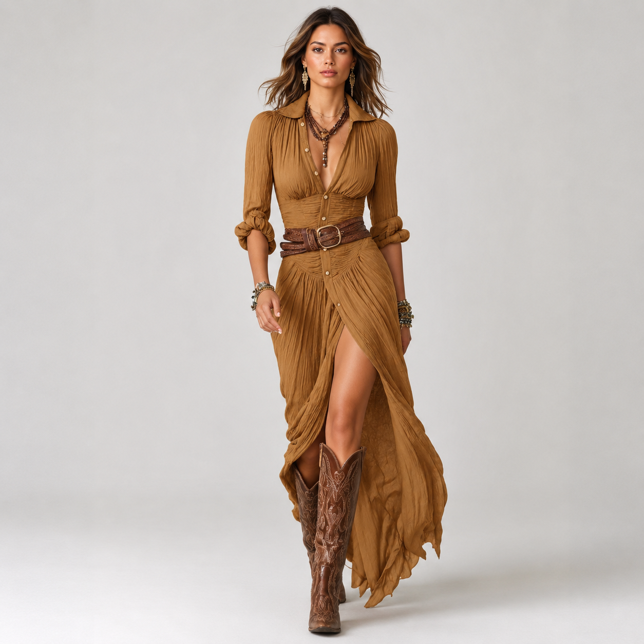 Maxi Dress Shawl Collar Belted Elegant Formal Evening Occasion Wear
