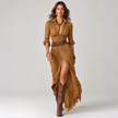 Maxi Dress Shawl Collar Belted Elegant Formal Evening Occasion Wear
