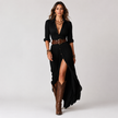 Maxi Dress Shawl Collar Belted Elegant Formal Evening Occasion Wear