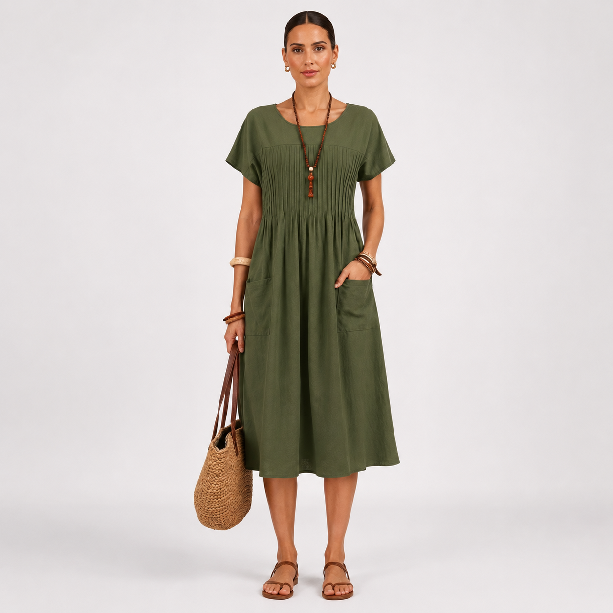 Relaxed Fit Midi Dress Short Sleeve Casual Everyday Comfort Wear