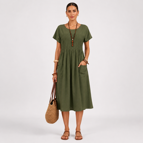 Relaxed Fit Midi Dress Short Sleeve Casual Everyday Comfort Wear