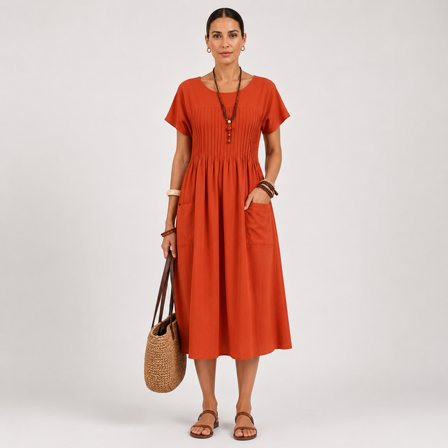 Relaxed Fit Midi Dress Short Sleeve Casual Everyday Comfort Wear