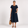 Relaxed Fit Midi Dress Short Sleeve Casual Everyday Comfort Wear