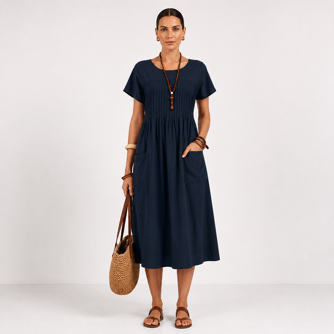 Relaxed Fit Midi Dress Short Sleeve Casual Everyday Comfort Wear