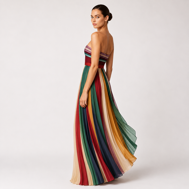 Colorful Strapless Pleated Summer Maxi Dress for Women Elegant Fit