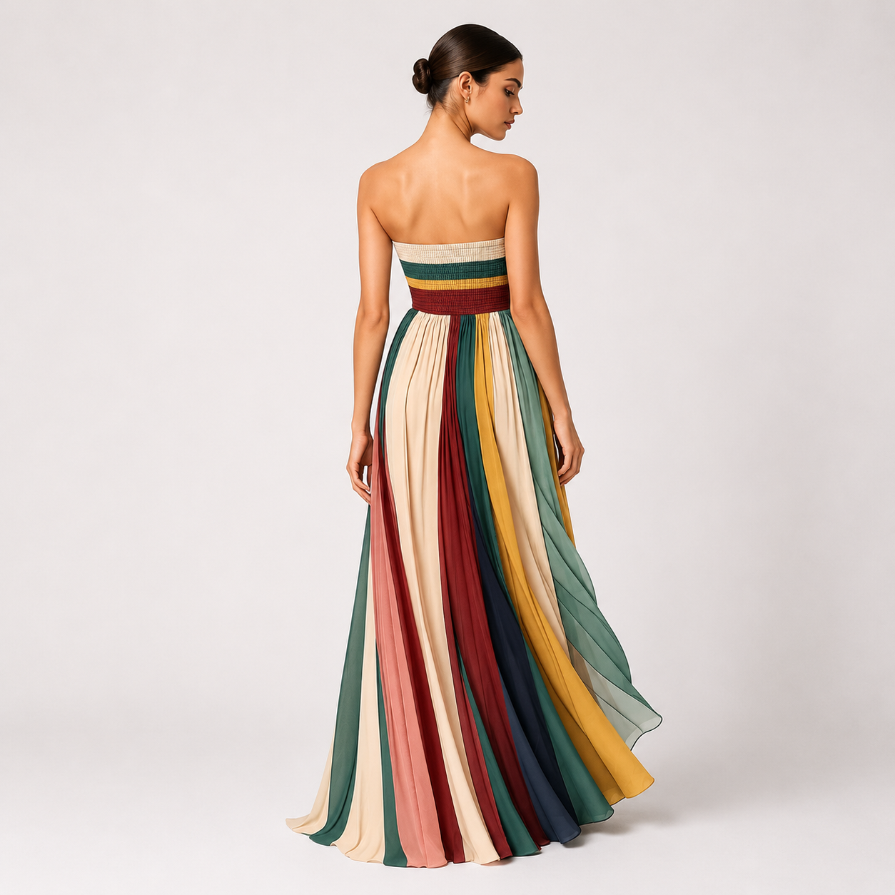 Colorful Strapless Pleated Summer Maxi Dress for Women Elegant Fit